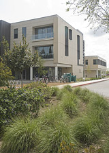Drought-tolerant landscaping surrounds Gallagher Hall.